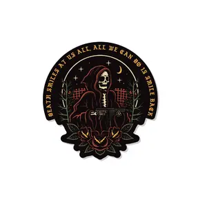 Smile Back Sticker - Decorative Vinyl Sticker Featuring Grinning Skull and "BEAT SMILE BACK" Text