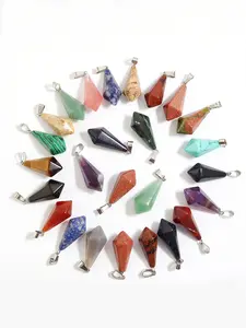 6/12/20pcs Mixed Color Hexagonal Pendant, 13x27mm Natural Crystal, Healing Chakra Decorative Ornaments, Home Decoration