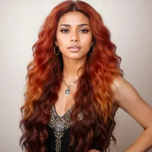 VOSILK Curly Wigs Long Synthetic Wig Orange to Auburn Wave Curly Wigs for Women Long Wavy Wigs for Daily Cosplay Party