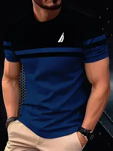 Men's 3D Printed Breathable Mesh T-Shirt, Sporty Round Neck, Quick-Dry Polyester Fabric, Ideal for Sports and Outdoor Activities, Essential Short Sleeve Tee, Gym Tees