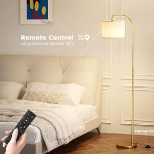 Arc Floor Lamp with Remote and Stepless Dimmable Bulb, Color Temperature & Brightness Adjustable, Gold Floor Lamps for Living Room (Deep Beige Shade & Gold Pole)