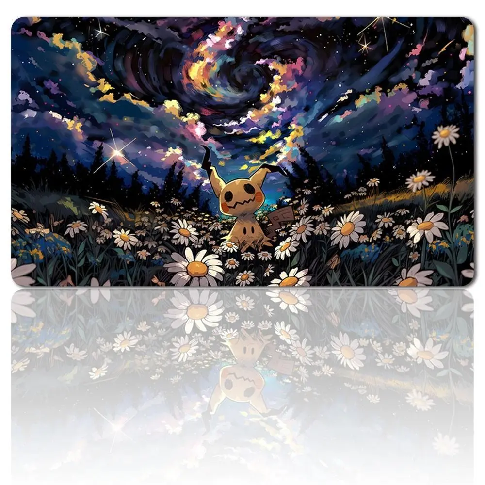 PKM Mimikyu Flowers Night Anime Mousepad With Zones, TCG Playmat, Office Gaming Use Mat