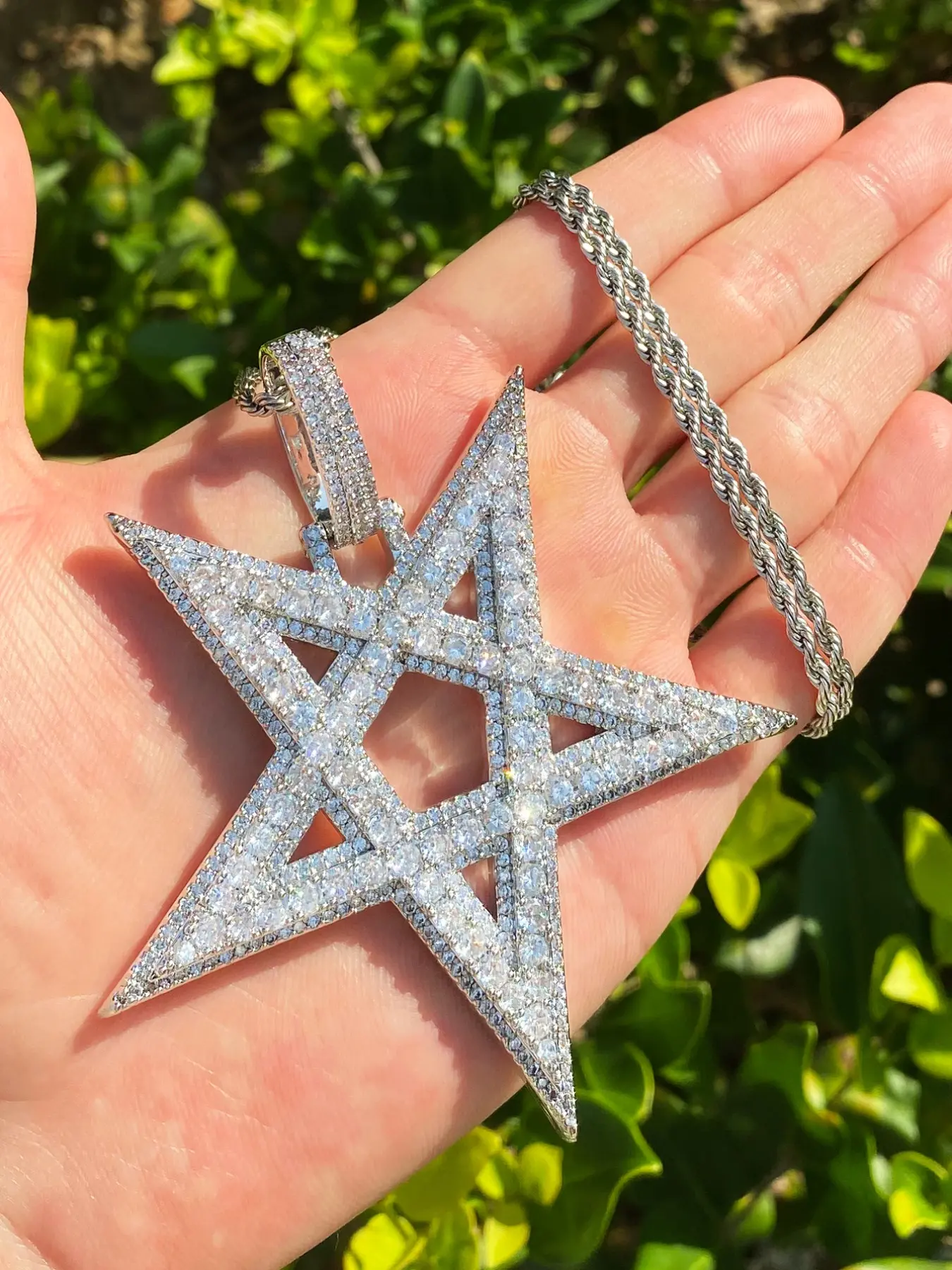Iced Out Big 5 Star Necklace Pendant for Men 5A Cubic Zirconia Rapper Hip Hop Jewelry Bling Necklace Fashion Accessory Necklace