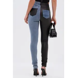 FLEX FIT EXTREME STRETCH HALF AND HALF PU HIGH WAIST SKINNY JEAN