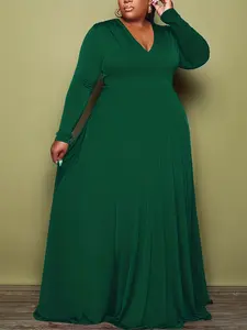 Plus Size Oversized Maxi Dress for Women – Elegant Chic Long Sleeve V Neck Floor Length Gown, Perfect for Evening Party & Formal Events