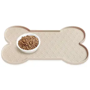 Anti-Slip Silicone Dog Food Mat with Raised Edge, Waterproof Feeding Tray for Small to Medium Pets(19.4" x 9.8")