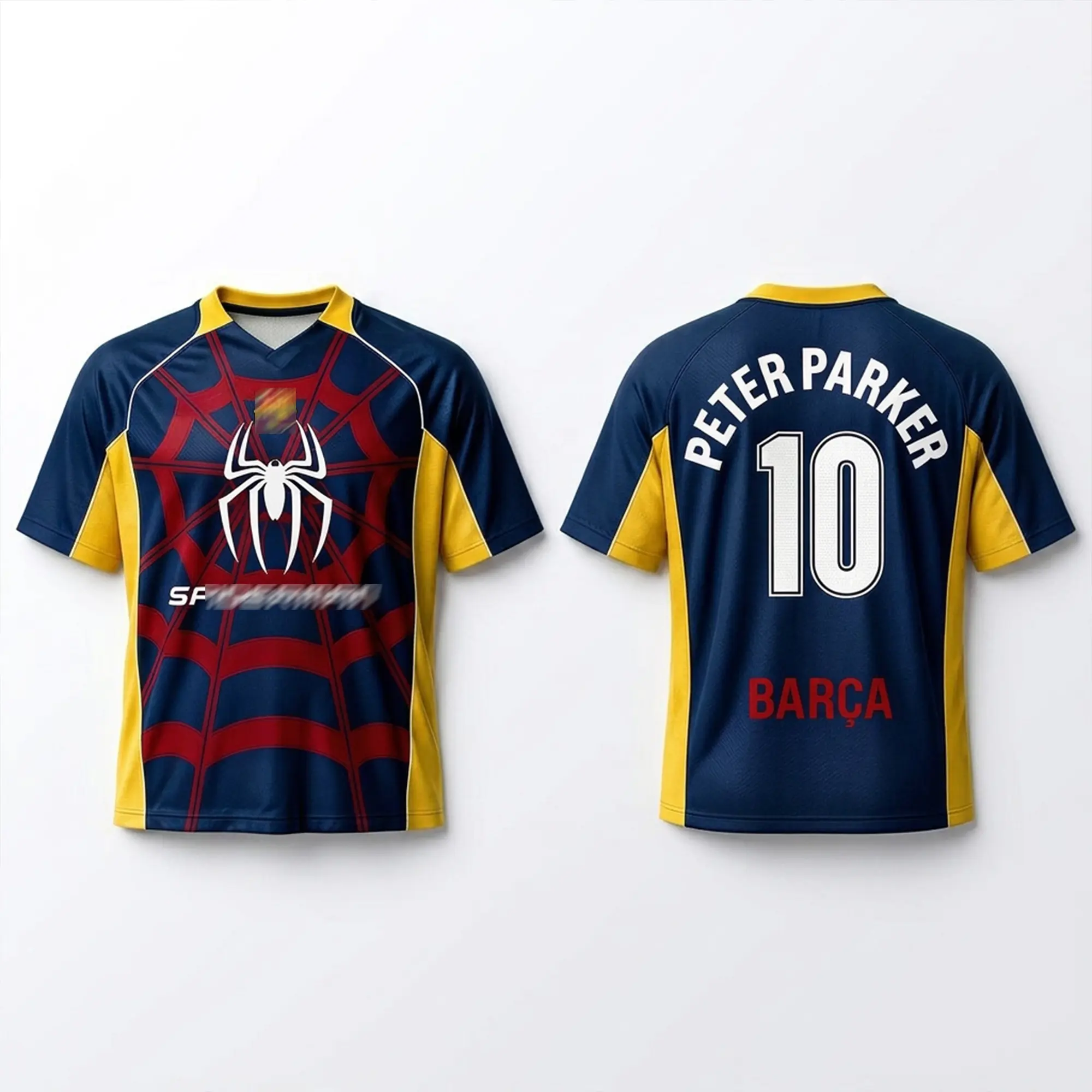 Spidey Symbiote x Barca 10 Premium Jersey, Black Suit Spider Sports Jersey, Unisex 3D Graphic Football Shirt, Breathable Athletic Fan Gift