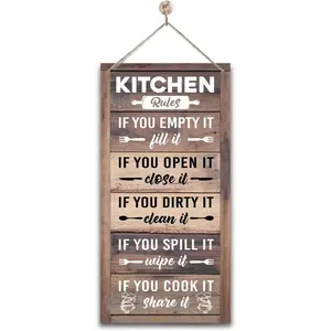 Kitchen Rules Sign - Rustic Farmhouse Kitchen Decor - Vintage Wooden Wall Art for Country/Western Kitchens, Ready to Hang