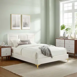 Modway Sofia Channel Tufted Performance Velvet Queen Platform Bed in White