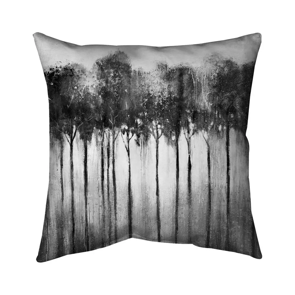 Begin Home Decor 5542-1818-LA11-1 Creative Decorative Cushion, 18x18 in. Abstract Forest Black-White-Gray Landscapes Outdoor Pillow