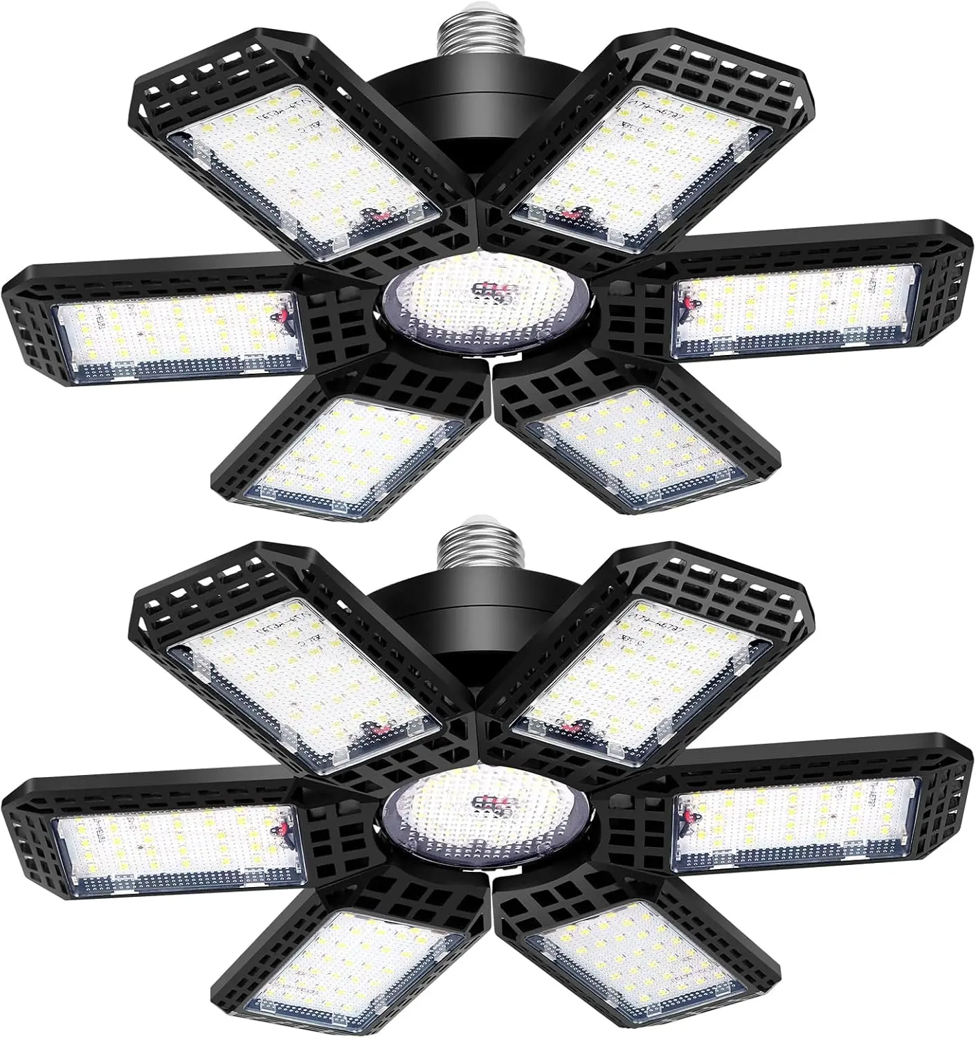 2 Pack Garage Light, 200W 20000LM 6500K LED Shop Lights, Garage Lights Ceiling Led with 6+1 Deformable Panels, Screw in E26/E27 Socket Bulb for Warehouse, Workshop, Basement, Barn Lighting