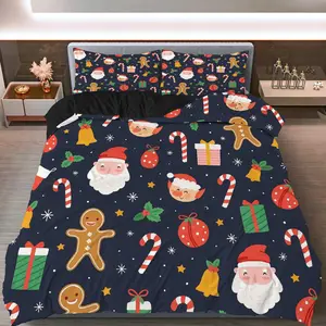 3PCS Duvet Cover Set, 1 Duvet+2 Pillowcases(Without filler), Christmas Santa Elf Gingerbread Candy Gift theme, Christmas bedding set, festive home decoration cozy winter bedroom holiday decor.