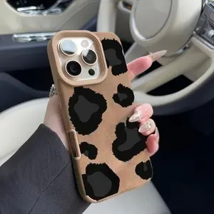 Cow Leopard Luxury Matte Lambskin Faux Leather Pattern Phone Case for iPhone 17 16 15 14 13 12 11 Pro Max Plus Air X XSMAX Soft TPU Leather Shockproof Full Screen Protector