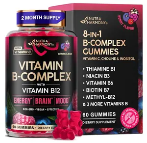 Vitamin B-Complex Gummies for Women & Men - Vitamin B12, B1, B2, B3, B5, B6, B7 & B9 - B Complex with Vitamin C & Choline - Energy, Brain & Mood - Natural Berry Flavor, Vegan - 60 Gummies for 2 Months