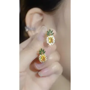 LisiZen New European and American Fashion Versatile Temperament Quality Brass Zircon Pineapple Simple Stud Earrings Jewelry DZEH5827