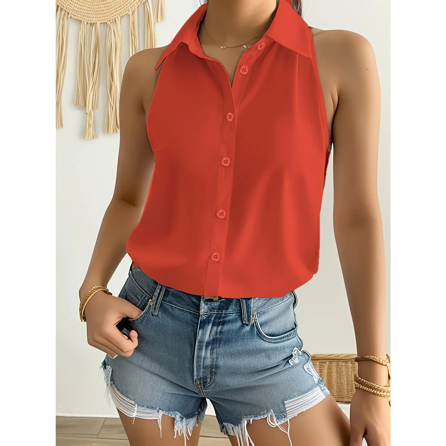 Women's Basic Fitted Sleeveless Casual Wear Shirt - 2026 Spring Summer Blouse, Versatile Office Gamis