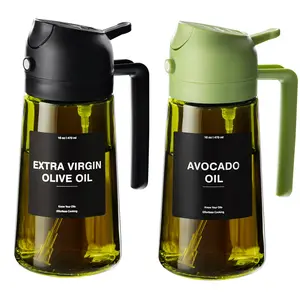 2 Count 2 in 1 Oil Sprayer for Cooking 16oz/470ml Light-Blocking Dark Olive Oil Dispenser Bottle for Kitchen Premium Dark Green Glass Oil Mister for Air Fryer BBQ Food-Grade Utensils,The perfect companion for spring and summer barbecue parties Leak-Proof