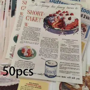 1 Pack 50 Sheets Vintage English Newspaper Cake Pattern Decorative Paper, DIY Craft Supplies, Scrapbook, Journal, Back to School