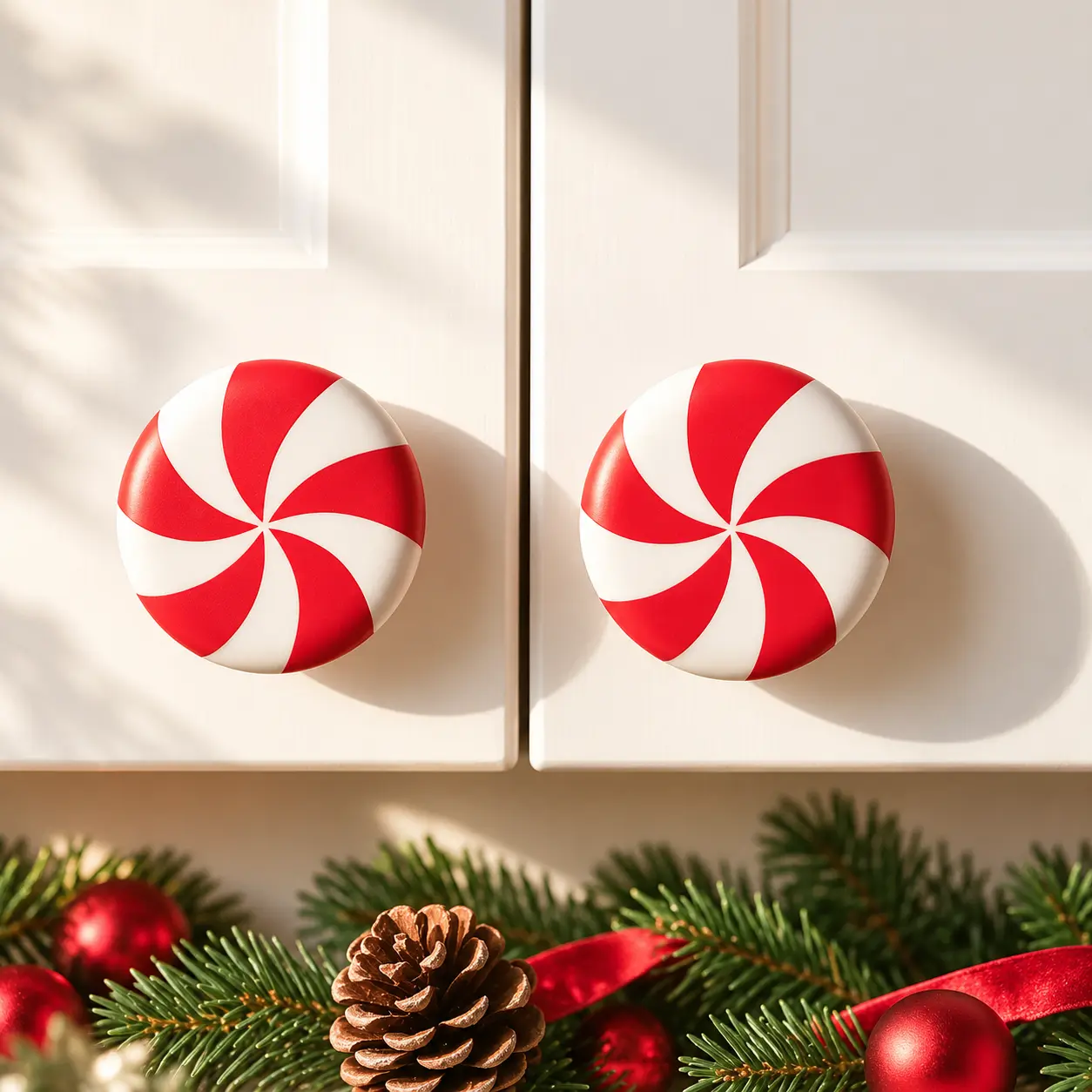 Christmas Cabinet Handle Covers, Festive Candy Cane Shaped Handle Protectors, Decorative Holiday Covers for Kitchen Cabinets, Drawers, Cupboards & Home Christmas Decor