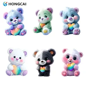 6 Piece Set Cute Rainbow Heart Bear Heat Transfer Vinyl Stickers, DIY Handcraft Clothing, Bags, Pillows Decoration, Easy Operation, Long-Lasting Colors, Handicraft, DIY Kit