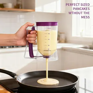 Pancake Batter Dispenser - 4-Cup Cupcake Batter Separator with Squeeze Handle - Kitchen Must Have Baking Tool for Pancakes, Cupcake, Waffle, Muffin Mix - Pancake Maker with Measuring Label