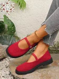 Women's Soft Plush Mary Jane Shoes, Fall & Winter Warm Round Toe Slip-On Casual Footwear, Cute Textile Upper Rubber Sole