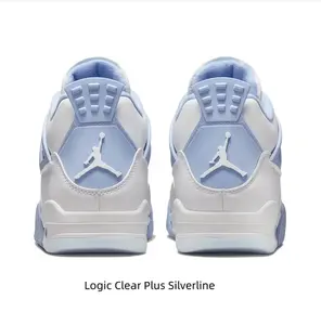 White Leather and Light Blue Mesh Mid-Top Basketball Sneaker with TPU Accents
