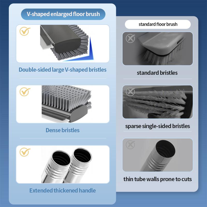 360° Swivel V-Shape Floor Scrub Brush with Squeegee, 2-in-1 Cleaning Brush for Bathroom & Kitchen