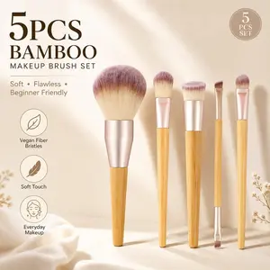 5PCS Bamboo Makeup Brush Set Soft Vegan Bristles Powder Foundation Face Mask Brow Brush Kit for Flawless Makeup