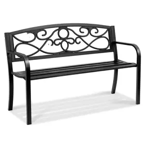 Outdoor Metal Garden Bench, 50-Inch Length, Weather Resistant Patio Seating With Backrest And Armrests, Heavy Duty 550 Lbs Load Capacity, Ideal For Garden, Park, Yard, Front Porch, Balcony And Backyard