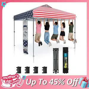 [One-Button Setup] PHIVILLA Pop-up Canopy Tent, 10x10FT Instant Portable Canopy Tent, Outdoor Gazebo with 4 Sandbags & Guy Ropes, 1 Roller Bag & Storage Bag, Mother's Day Gift