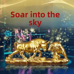 Soaring into the sky, rocket Taurus, peak market ornament, Wall Street, bull and bear war, stock market, stock speculation, tabletop ornament