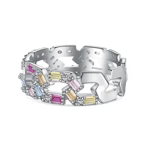 Braided silver ring with colorful zircons