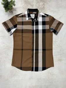 Men's Shirt Short Sleeve Checkers Brown