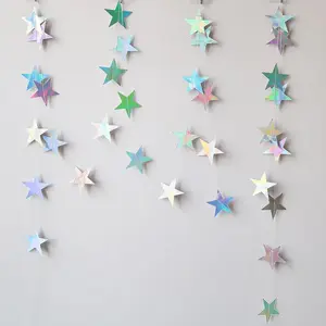 Iridescent Shining Star Hanging Garland Sparkling Star Streamer Glitter Bunting Banner Twinkle Backdrop for Wedding Baby Shower Birthday Christmas Decorations 40 Feet