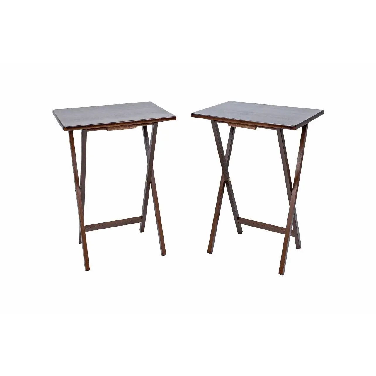 Mainstays Rubberwood Folding TV Tray Table Set of 2 Walnut Portable Snack Side Table Space Saving Folding End Table