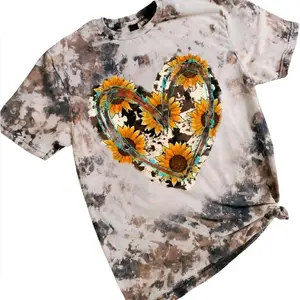 Western Sunflower Sublimation Cowhide Bleached Tee
