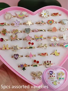 Fashion Girls' Zinc Alloy Finger Ring Set, Fashion Heart Rings, Adjustable Jewelry Gift, Stars Pattern, All Seasons Wear