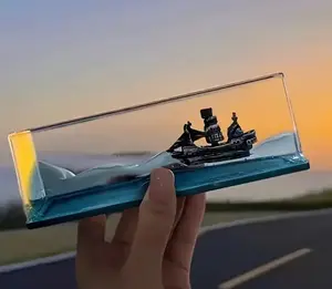 Modern Acrylic Black Pearl Pirate Ship Liquid Decor - No Power Needed, Watch Miniature Ship "Sail" Amid Swishing Waves, Ideal for Home/Office Decor, Gifting to Sea Lovers