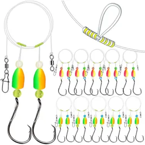 10PCS/4PCS Pompano Rigs for Surf Fishing Saltwater Fishing Rigs with Floats and Beads Unique Double-Line T-Knot Pre-Rigged Surf Fishing Gear & Tackle with Circle Hooks
