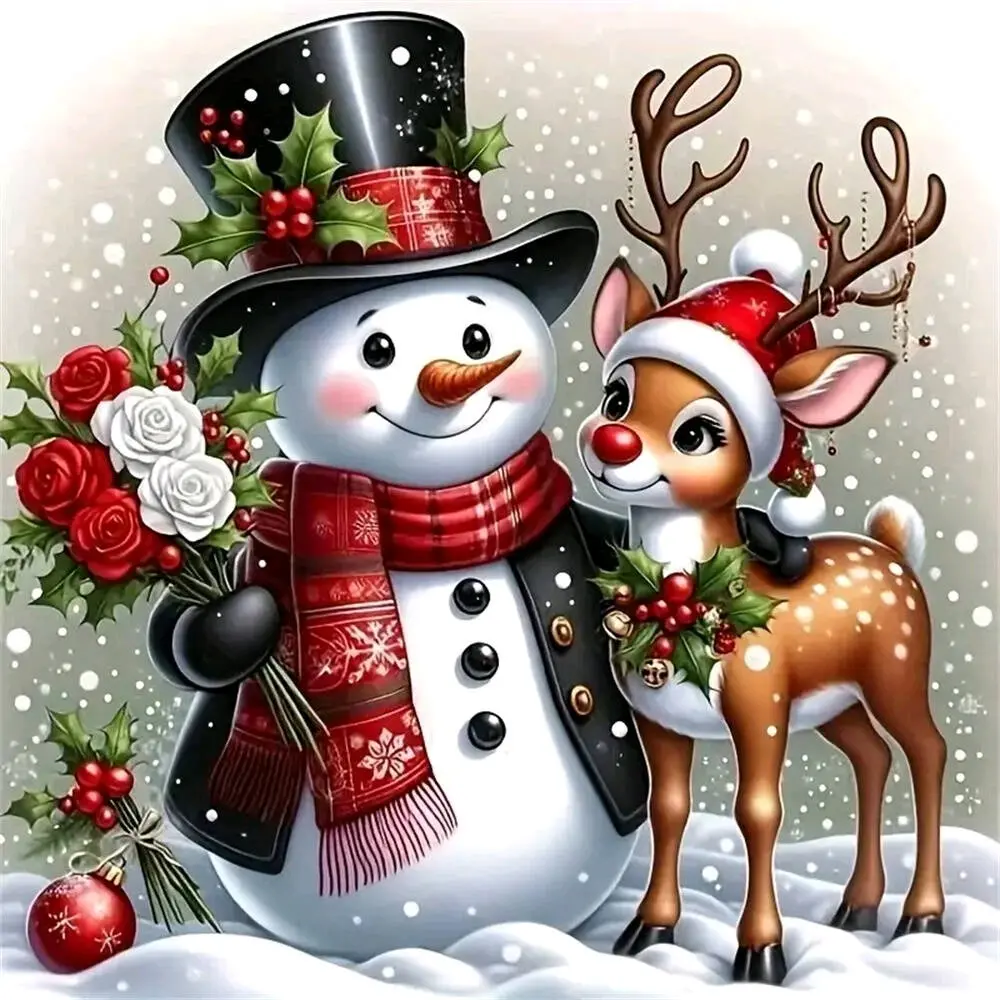 Snowman Deer Diamond Painting Kit Square Round Diamond 5D DIY Winter Landscape Mosaic Handmade Art Exquisite Gift Home Decor