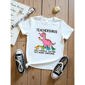 Womens 180g White Cotton Crew Neck Short Sleeve T-Shirt Cute Teachersaurus Print Like a Normal Teacher but More Awesome Funny Teacher Gift Thanksgiving Christmas Designed for Comfort Plus Size Women
