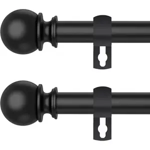 Curtain Rod Set for Windows 28 to 60 Inch - 5/8'' Black Heavy Duty 2 Pack - Decorative Window Curtains Rod with Brackets for Kitchen, Bathroom, Sliding Cafe Curtain Rods Door(2.4-5 Feet)