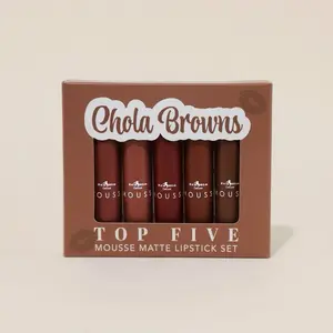 Italia Deluxe Top Five Mousse Matte Lipstick Set Chola Browns - Original Lipstick in Brown - Moist Formula - Lipgloss, Gloss
