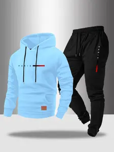 Men's Paris Letter Print Hoodie and Fleece Sweatpants Set, Casual Outfit Set, Casual Fall & Winter, Comfortable Trendy Fashion, 2 Piece Set