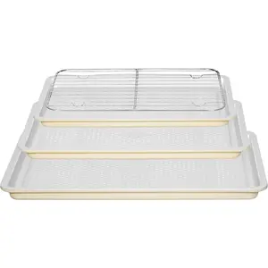 Nonstick Baking Sheet With Rack, 3-Pack Half/Jelly Roll/Quarter Sheet Pan, Non-Toxic, PTFE & PFOA Free, Warp-Free, Oven Safe 550°F, Dishwasher Safe, Aluminized, Gray Yellow