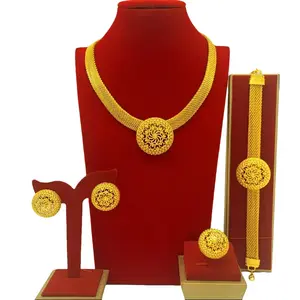 Elegant 4-Piece Gold Chain Set for Women, Gold-Plated Mesh Bridal Jewelry with Necklace, Bracelet, Ring, and Earrings