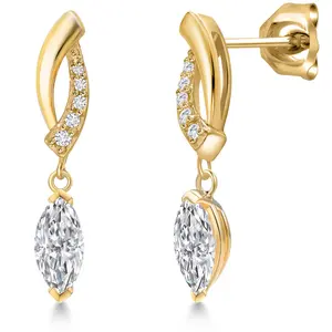 Gem Stone King 10K Yellow Gold Lab Grown Diamond Dangle Earrings for Women | 0.65 Cttw | Gemstone April Birthstone | Marquise 7X3MM