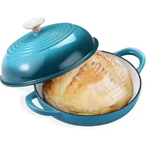 Enameled Cast Iron Dutch Oven Pot with Lid, 6 Qt Dutch Oven for Sourdough Bread Baking, Cast Iron Bread Oven with Dome Lid (Blue-Green)