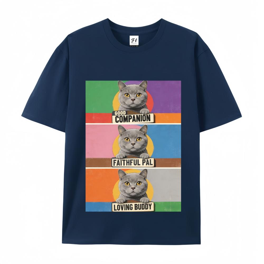 Cat Graphic Print T-Shirt Men's Casual Streetwear Oversized Short Sleeve T-Shirt for Menswear Top